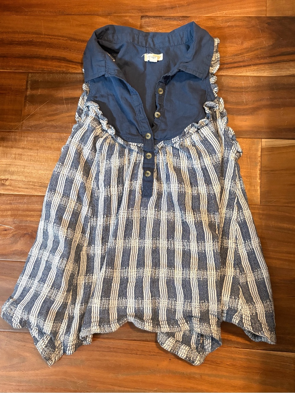Pilcro Anthropologie Plaid Gauze‎ Sleeveless Ruffle Tank Top XS Blue (0513)